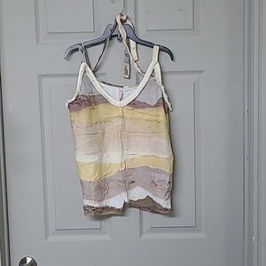 Lez a Lez Tie-back Crop Top Yellow/Tan 100% Viscose Made In Brazil Size Large